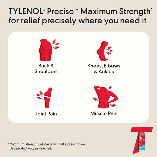 Tylenol Precise Cooling Pain Relieving Cream, Maximum Strength 4% Lidocaine & 1% Menthol Cream For Joint Pain, Fast-Acting, Penetrating Pain Relieving Cream, Light Scent, 4Oz