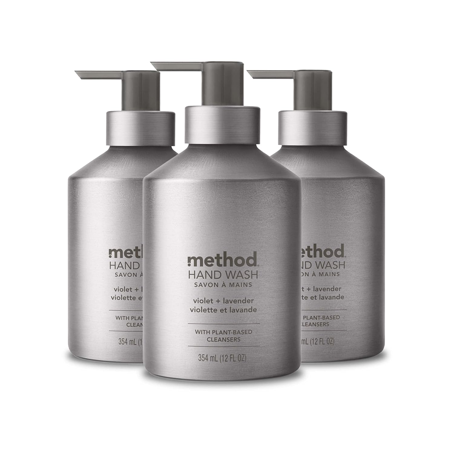 Method Gel Hand Soap, Violet + Lavender, Reusable Silver Aluminum Bottle, Biodegradable Formula, 12 Oz (Pack Of 3)