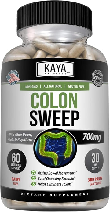 Kaya Naturals Colon Sweep | Colon Cleanser Detox For Weight Management 30-Day Fast-Acting With Herbs & Probiotics, Supports Healthy Bowel Movements, Cleansing Formula With Fiber, Non-Gmo - 60 Capsules