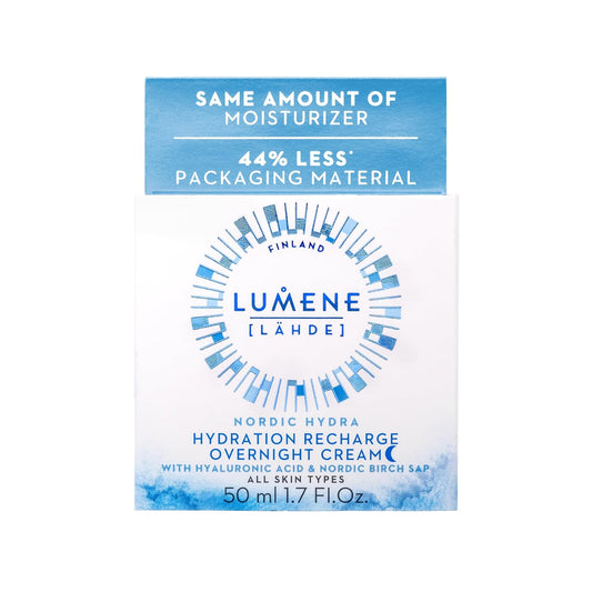 Lumene Nordic Hydra [Lahde] Hydration Recharge Overnight Cream - Lightweight, Hydrating Face Cream With Hyaluronic Acid, Arctic Water + Nordic Birch Sap - Reinforces Natural Moisture Barrier (1.7 Oz)