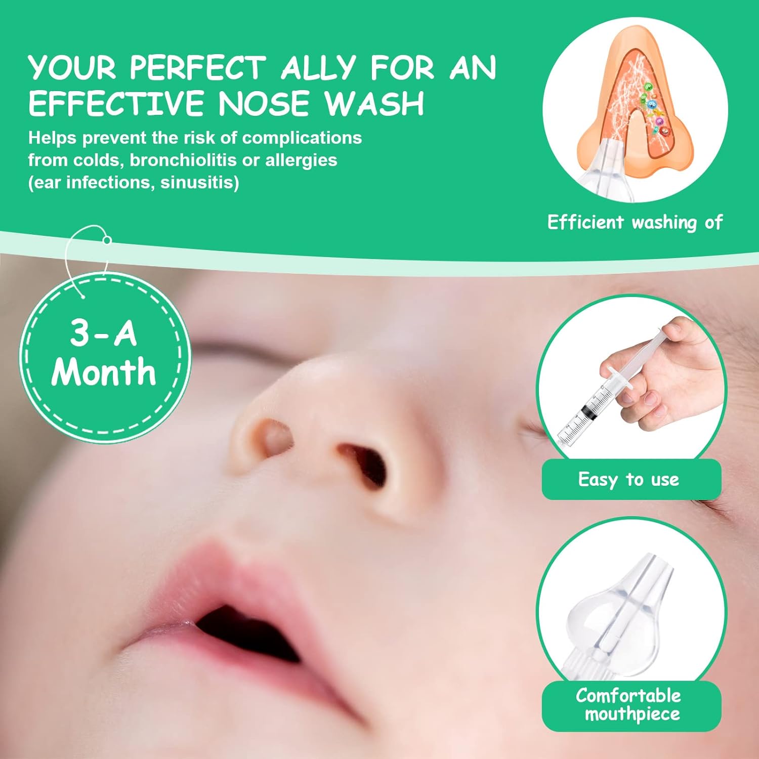 Aolso Baby Nasal Irrigator, 4PCS Nasal Syringe for Baby, Syringe Nasal Irrigator with Tweezers & Cleaning Brush, Baby Nasal Aspirator with Silicone Nasal Suction Tips Portable Baby Nasal Syringe : Baby