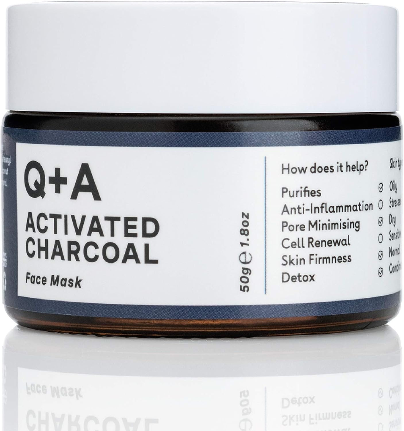Q+A Activated Charcoal Mask. A Detoxifying Charcoal Cosmetic Mask To Cleanse And Purify Skin. 50G/1.8Oz