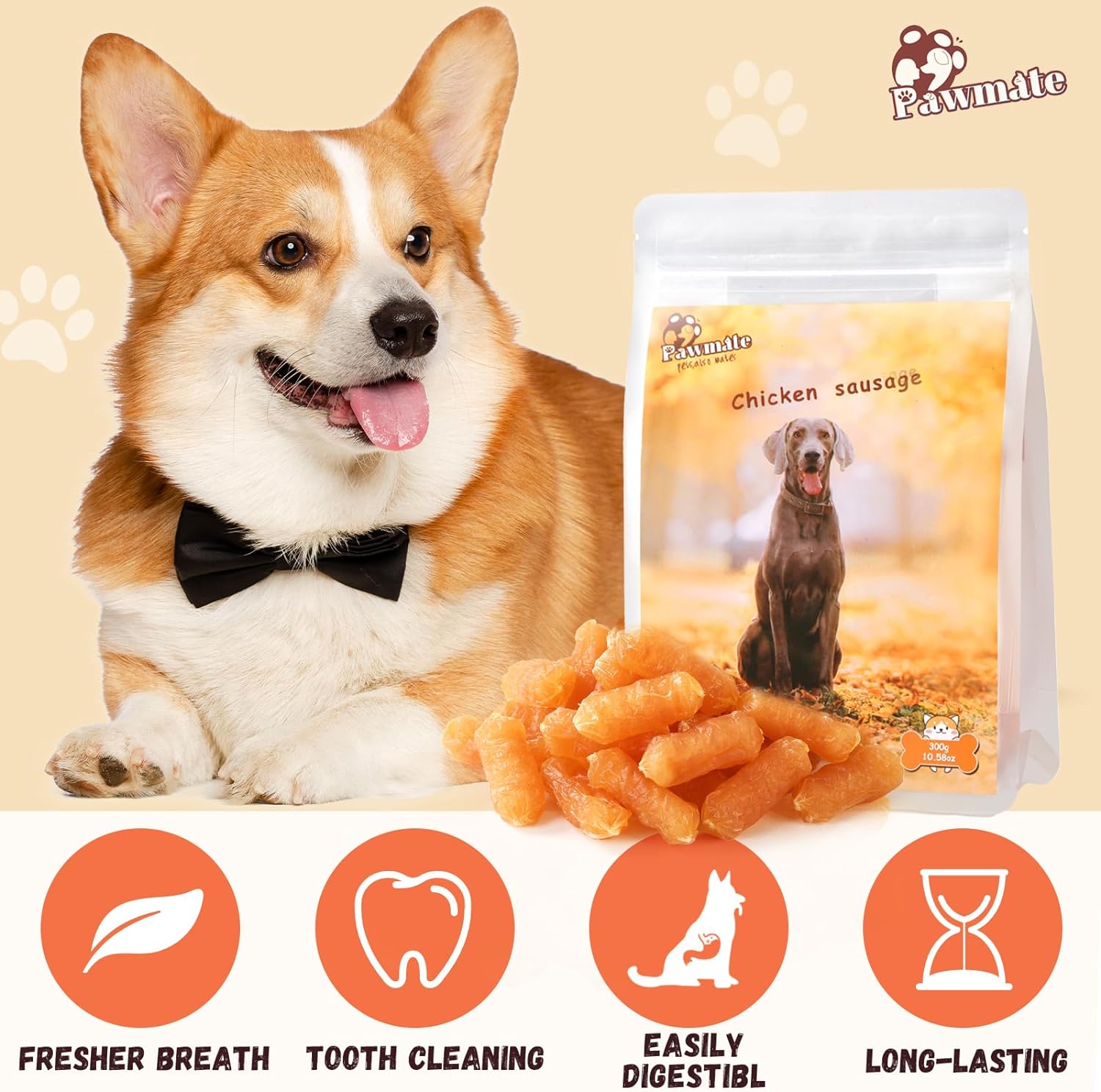 Dog Treats Chicken Sausage, Natural Chicken Jerky Training Treats for Dogs w/Glucosamine, Chondroitin, MSM and Taurine, Low Fat Soft Chewy Snacks 10.58oz : Pet Supplies