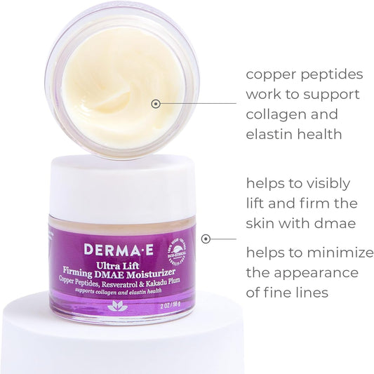 Derma E Firming Dmae Moisturizer - Copper Peptides, Resveratrol & Kakadu Plum - Supports Collagen And Elastin Health– Vegan Facial Skin Care, 2Oz