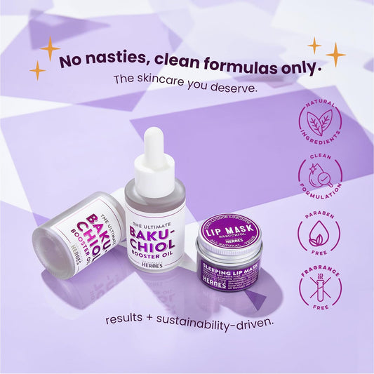 Save 15% Trio Bakuchiol Face Bundle - Bakuchiol Face Oil, Lip Scrub and Mask
