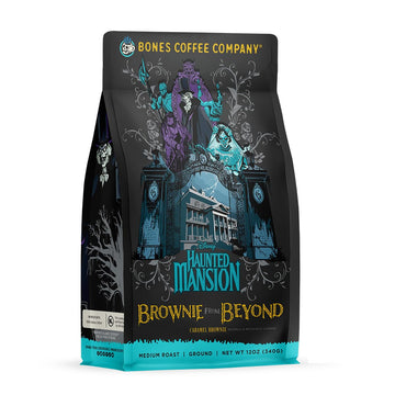 Bones Coffee Company Brownie from Beyond Ground Coffee Beans Caramel Brownie Flavor | 12 oz Flavored Coffee Gifts Low Acid Medium Roast Coffee Inspired by Disney's Haunted Mansion (Ground)