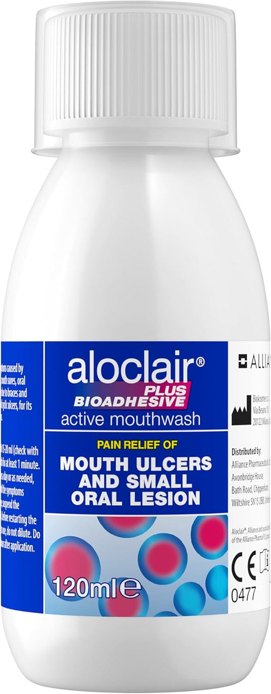Aloclair Plus Bioadhesive Mouth Ulcer Treatment Mouthwash 120ml. Long Lasting Protection, up to10-Hour Protection, Soothes Mouth Ulcers & Oral Lesions, for Adults & Children 4 Years + (Pack of 2)