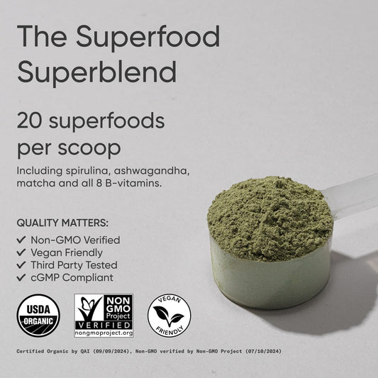 Sports Research® Organic Greens Superfood Powder W/Spirulina & Chlorella, Adaptogens, Enzymes, Probiotics & 8 Vit Bs For Gut & Mood Support* - Vegan, Sugar-Free & Low-Cal Pineapple Coconut 20