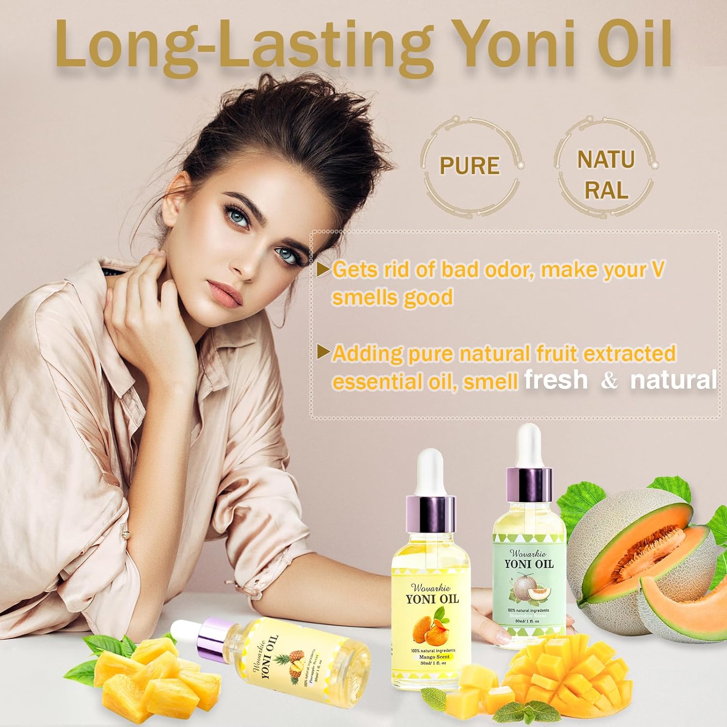 3PCS Yoni Oil for Women pH Balance, Feminine Deodorant Vaginal Moisturizer, Feminine Care All Natural Yoni Essential Oil(Honeydew Pineapple Mango) : Health & Household