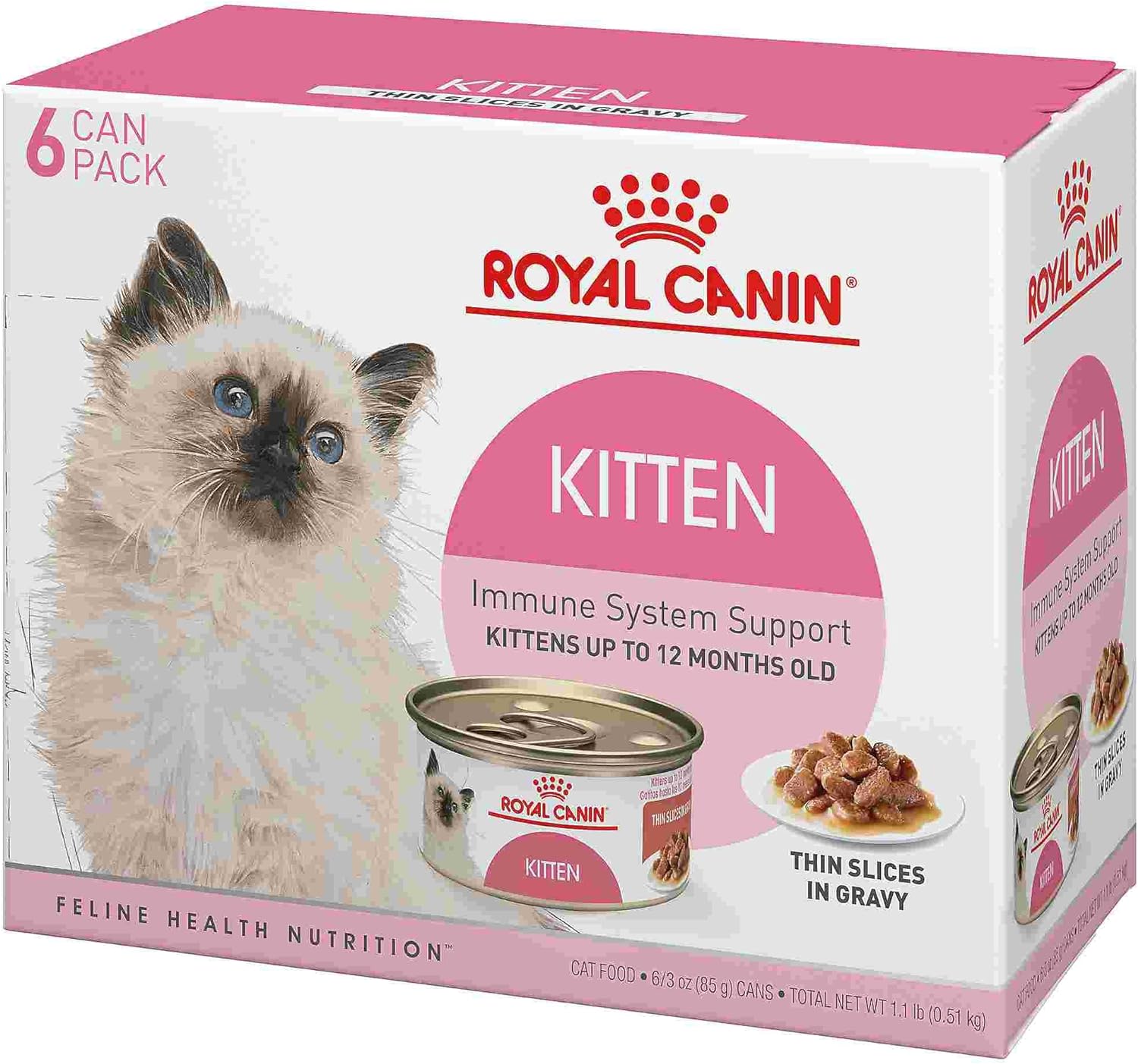 Royal Canin Feline Health Nutrition Kitten Thin Slices in Gravy Canned Cat Food, 3 oz can (6-pack) : Pet Supplies
