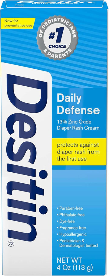 Desitin Daily Defense Baby Diaper Rash Cream With Zinc Oxide To Treat, Relieve & Prevent Diaper Rash, Hypoallergenic, Dye-, Phthalate- & Paraben-Free, 4 Oz