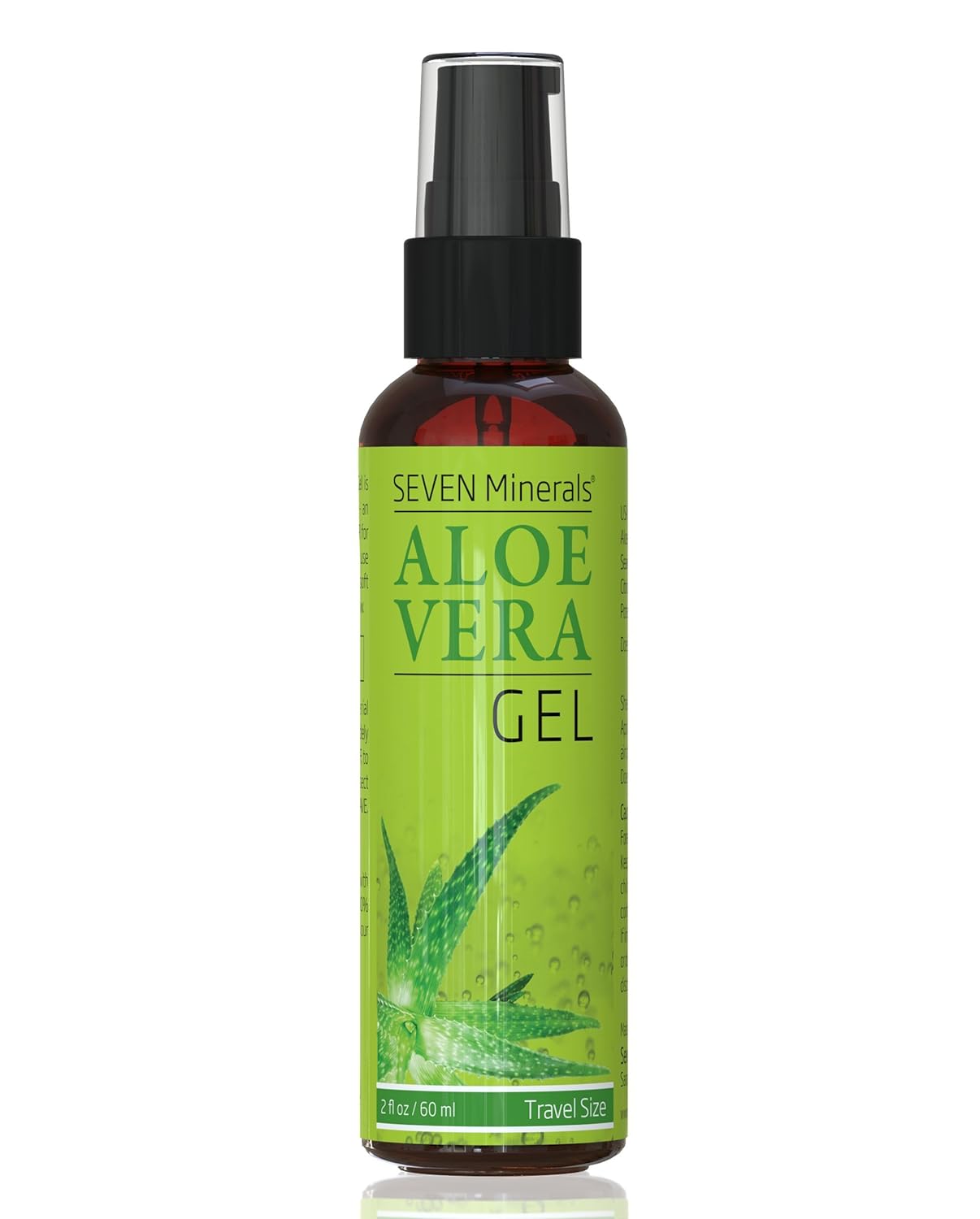 Seven Minerals, Travel Size Organic Aloe Vera Gel From Freshly Cut 100% Pure Aloe - 2 Fl Oz - Highestquality, Texas Grown, Vegan, Unscented - For Face, Skin, Hair, Sunburn Relief (2 Fl Oz)