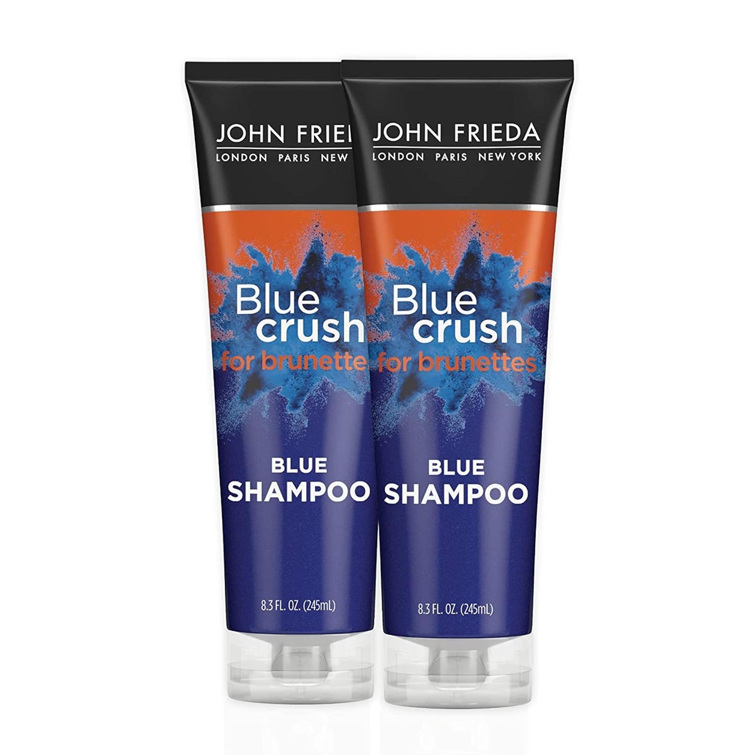 John Frieda Blue Crush Blue Shampoo For Brunettes, Crush Brassy Hair Tones For Brunettes, 8.3 Oz (2 Pack)