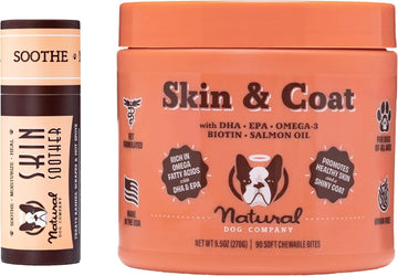 Natural Dog Company Skin & Coat Essentials Bundle, Skin & Coat Supplement + Skin Soother Healing Balm, Promotes Healthy Skin & Coat And Relieves Dry, Itchy Skin