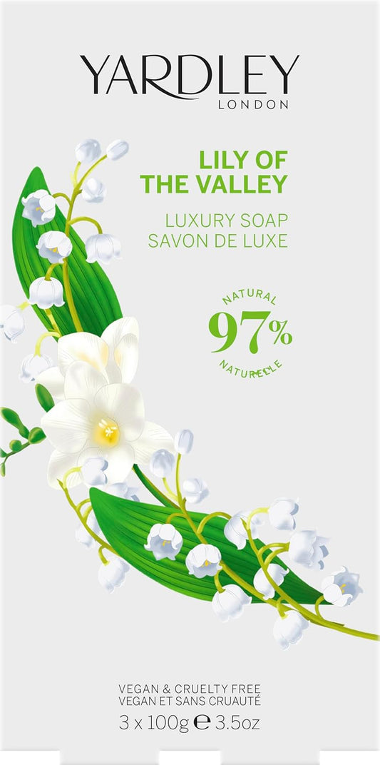 Yardley London Lily Of The Valley Soap, Moisturising Solid Soap Bar For Women, Finely Milled Soap Bar With Notes Of Pear And Freesia 3X100G