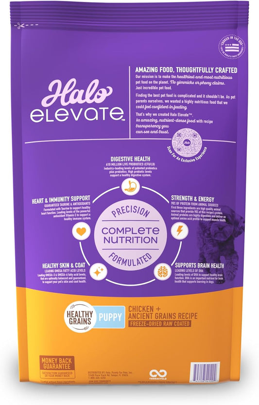 Halo Elevate Dry Dog Food, Healthy Grains Chicken Recipe, Puppy Formula, 20Lb