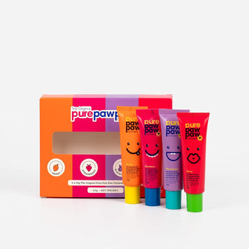 Pure Paw Paw Original All Purpose Australian Ointment Set Smoothes And Soothes, All Skin Types And Makeup,Strawberry, Cherry, Mango, Blackcurrant Quad Pack, 15G