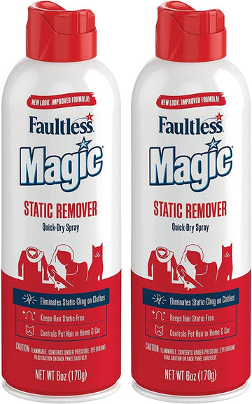 Magic Static Remover, Pack of 2 - No More Cling Static Spray, Eliminates Static Cling, Anti-Static Spray for Clothes, Furniture & Car - Static Free Spray, Controls Pet Hair (6 oz.)