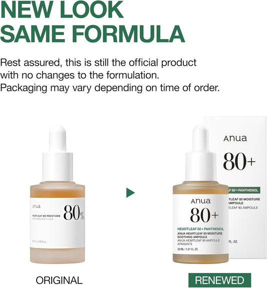 Anua Heartleaf 80 Soothing Ampoule, Hydration Facial Serum For Glass Skin, Panthenol, Hyaluronic Acid, Non-Greasy, Gentle Formula, Lightweight Essence, Vegan, Korean Skin Care, 30Ml/1.01 Fl.Oz