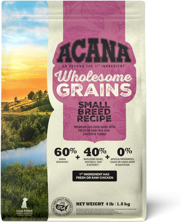 ACANA Wholesome Grains Dry Dog Food, Small Breed Recipe, Chicken and Turkey Dog Food, 4lb