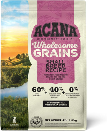 Acana Wholesome Grains Dry Dog Food, Small Breed Recipe, Chicken And Turkey Dog Food, 4Lb