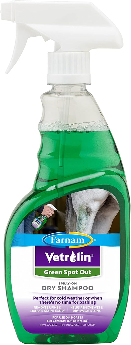 Farnam Vetrolin Green Spot Out Spray-On Dry Clean Shampoo, Green 16 Ounces : Horse Coat Care : Pet Supplies