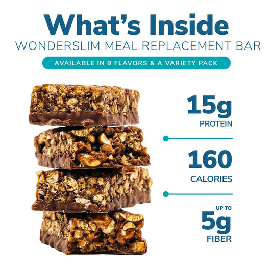 WonderSlim Meal Replacement Protein Bar, Caramel Cocoa, 15g Protein, 20 Vitamins & Minerals, Gluten Free (7ct)