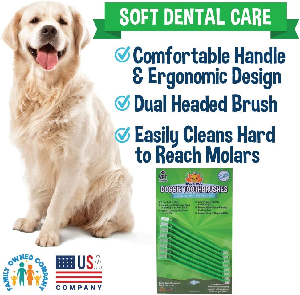 Bodhi Dog Dual-Headed Long Dog & Cat Toothbrush | Puppy Toothbrush with Soft Bristles for Pet Dental Care | Easy Teeth Cleaning Dog Toothbrush, 8 Count : Pet Supplies