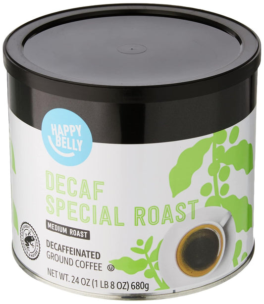 Amazon Brand - Happy Belly Decaf Canister Ground Coffee, Medium Roast, 1.5 pound (Pack of 1)