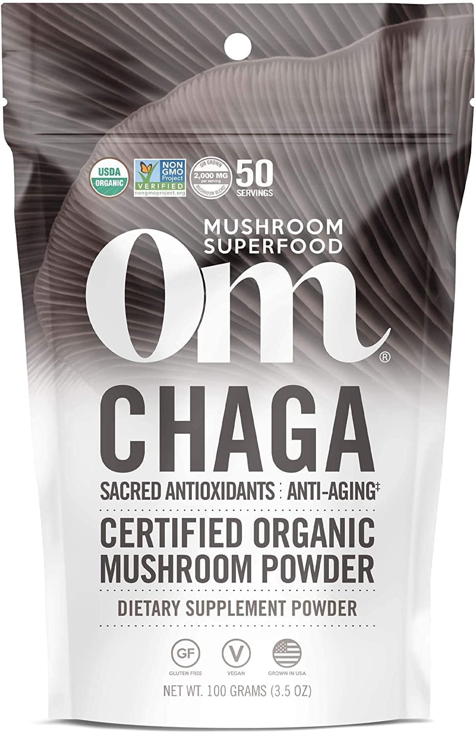 Om Mushroom Superfood Chaga Organic Mushroom Powder, 3.5 Ounce, 50 Servings, Us Grown, Sacred Antioxidants & Immune Support, Superfood Mushroom Supplement