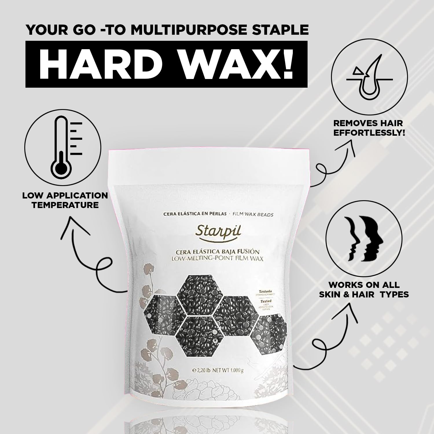 Starpil Wax 1000g / 2.2 lb Bag Black Hard Wax Beads for Hair Removal, Stripless Wax Polymer Blend, Low Temperature Film Wax Beans for Face, Body, Bikini, Brazilian, Legs, Underarm, Back, Chest. : Beauty & Personal Care