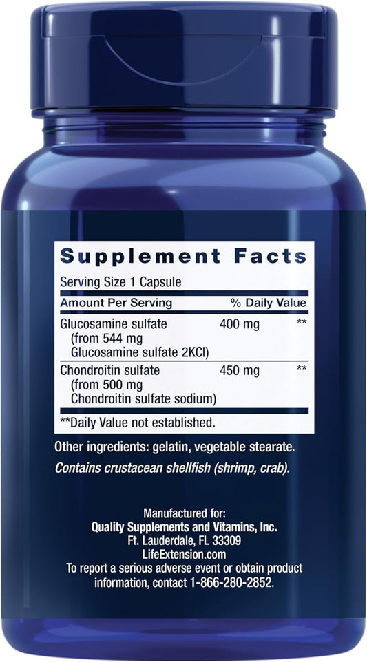 Life Extension Glucosamine/Chondroitin Capsules For Healthy Joints And Cartilage, Non-Gmo, Gluten-Free, 100 Capsules