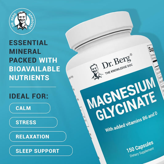 Dr. Berg Magnesium Glycinate 400 Mg – Chelated Magnesium Supplement With Vitamin D And B6 For Stress Support, Relaxation, And Good Sleep High Absorption For Overall Wellness