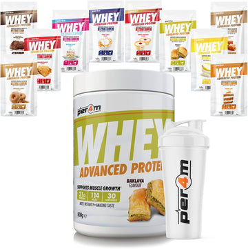 Per4M Advanced Whey Protein Powder | 30 Serving Low Sugar Protein Shake With Amino Acids | Perfect For Your Gym Bag And Travel | Shaker & 5 Mixed Selection Sachets (900G, Coconut Creme)