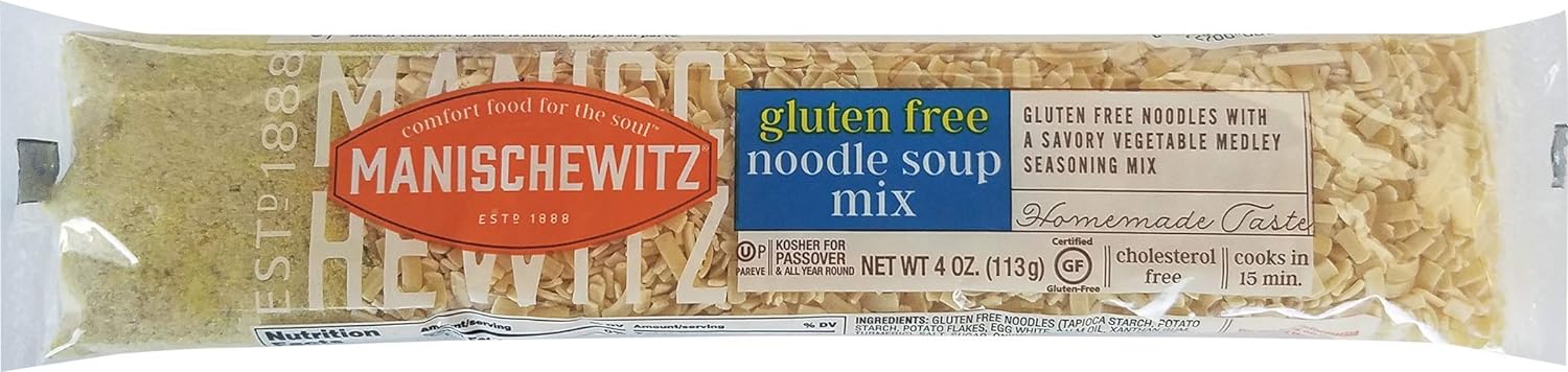 Manischewitz Gluten Free Noodle Soup Mix (4 Pack) With Savory Home Style Vegetable Medley Seasoning,Cello Soup | Grain Free| Kosher for Passover | Ready in 15 Min. : Grocery & Gourmet Food