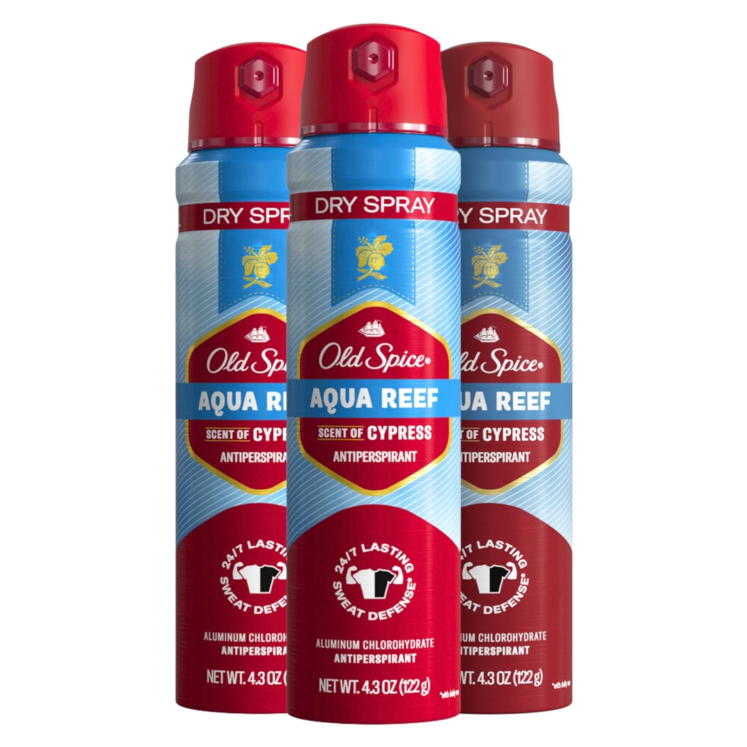 Old Spice Men's Antiperspirant & Deodorant Invisible Dry Spray Aqua Reef, 24/7 Odor Protection, 4.30oz (Pack of 3)