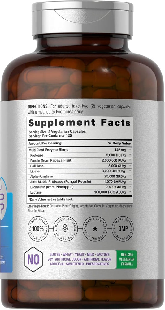 Horbäach Essential Digestive Enzymes | 250 Capusles | Powerful Enzyme Blend for Men & Women | Non-GMO & Gluten Free Supplement