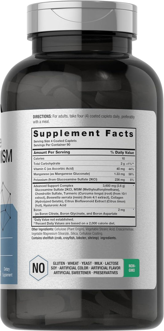 Horbäach Glucosamine Chondroitin Msm | 3600 Mg | 360 Caplets | Advanced Formula With Turmeric | Non-Gmo, Gluten Free