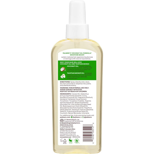 Palmer'S Coconut Oil Moisture Boost, Restorative Hair And Scalp Oil Spray, Lasting Hydration And Shine For Dry Or Damaged Hair, Promotes Scalp Health, 5.1 Oz