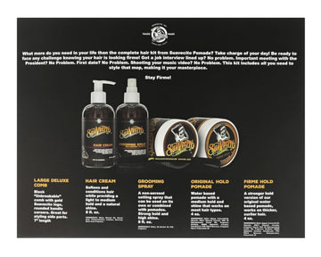 Suavecito Men'S 5 Pc Hair Kit - Original & Firme (Strong) Hold Medium Shine Pomade, Hair Cream And Grooming Spray, Large Deluxe Comb