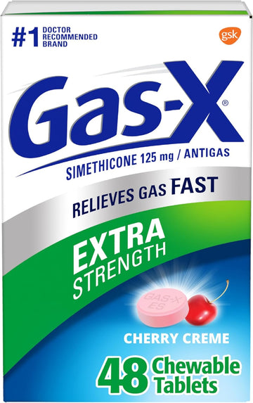 Gas-X Extra Strength Chewable Gas Relief Tablets With Simethicone 125 Mg, Cherry - 48 Count