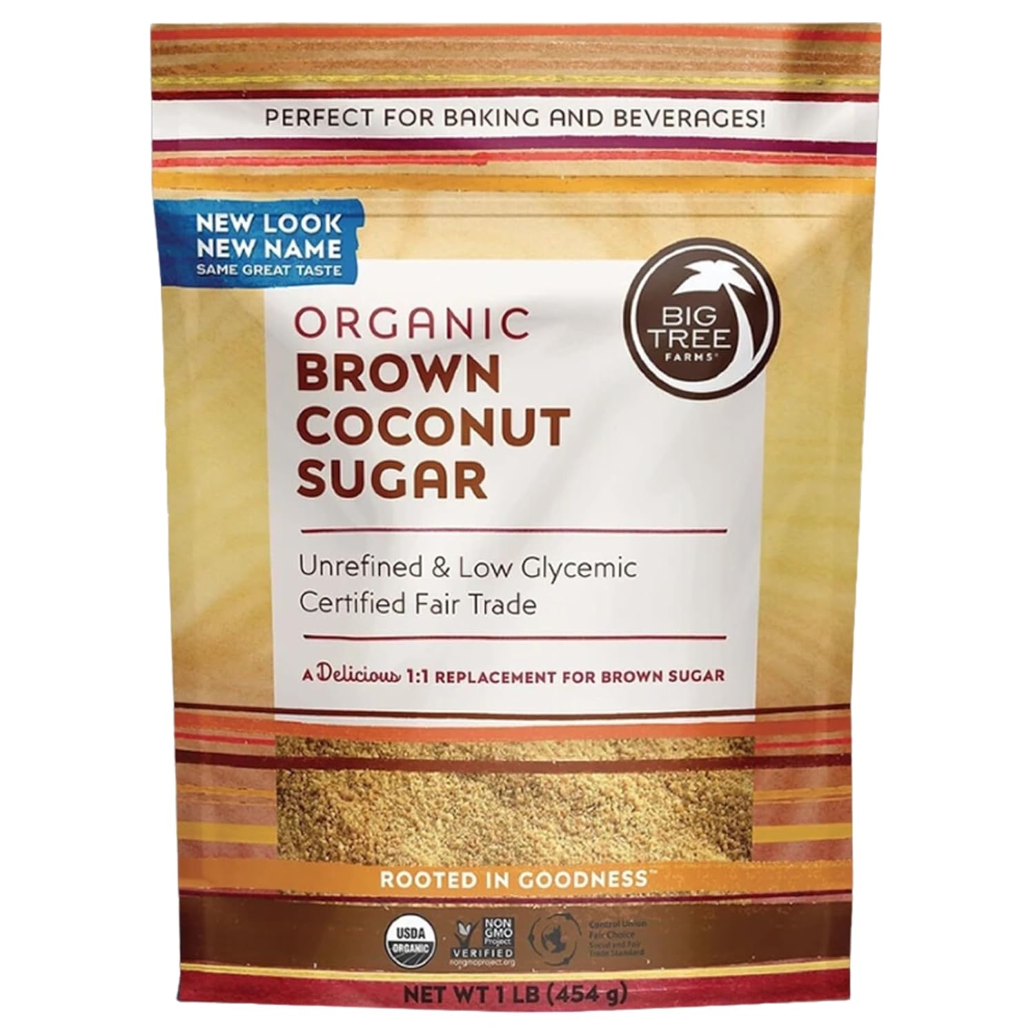 Big Tree Farms Organic Brown Coconut Sugar - Coconut Palm Sugar, Unrefined, Fine Crystals, Cane Sugar Replacement, Coconut Blossom Nectar, Vegan, Perfect For Baking - 1 Pound (Pack Of 1)