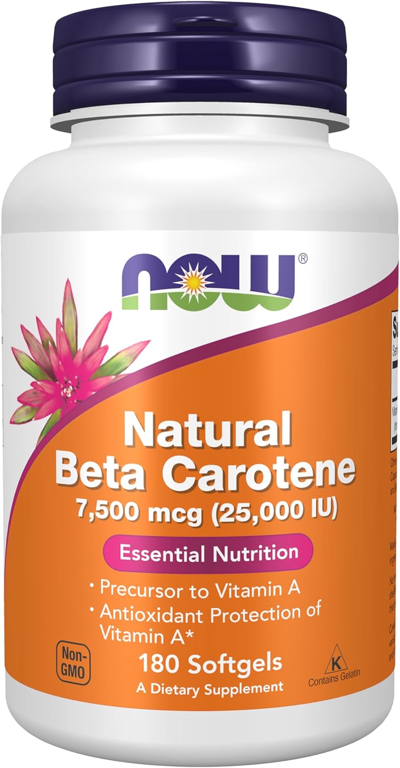 Now Foods Supplements, Natural Beta Carotene 25,000 Iu, Essential Nutrition, 180 Softgels