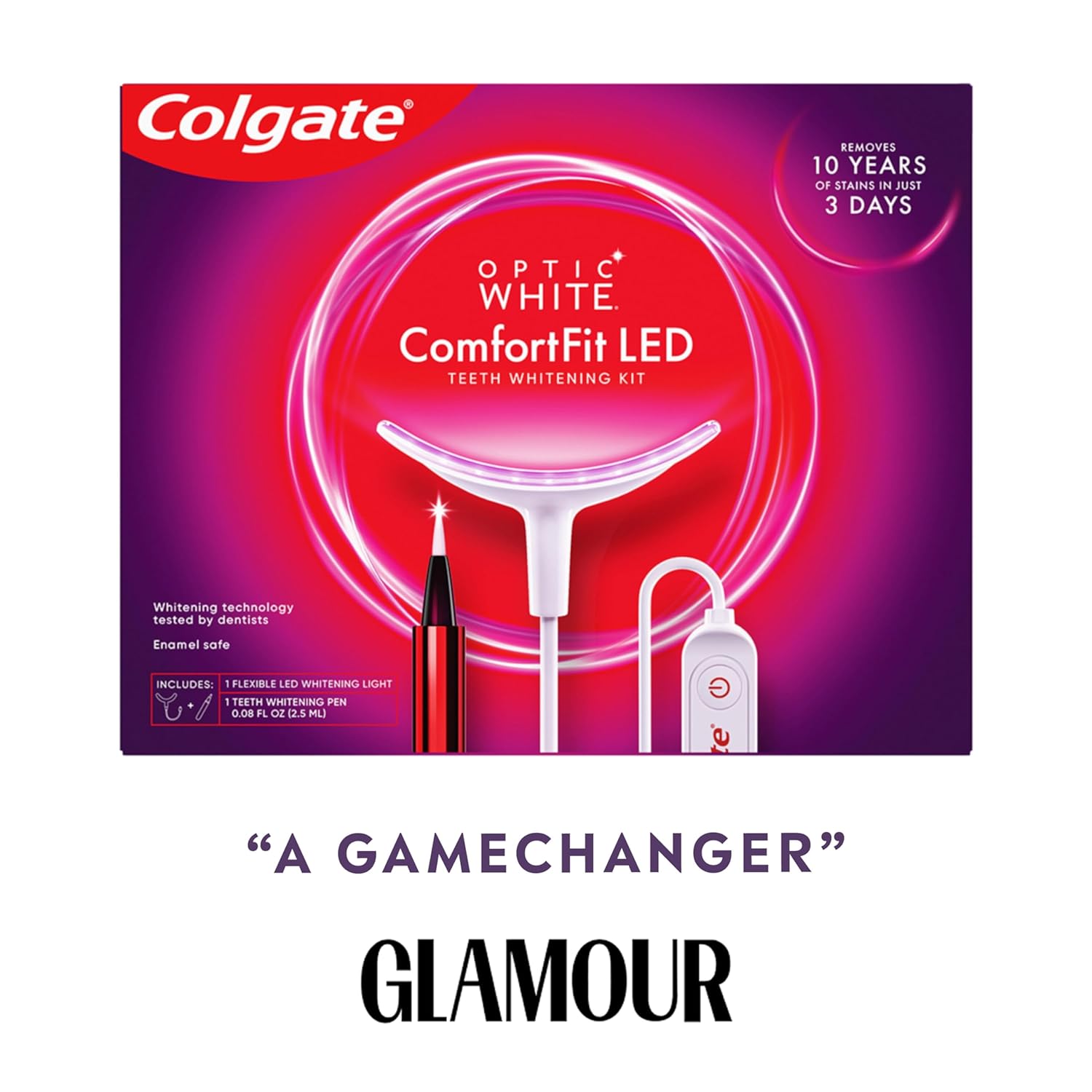 Colgate Optic White ComfortFit Teeth Whitening Kit with LED Light and Whitening Pen, LED Teeth Whitening Kit, Enamel Safe, Works with iPhone and Android : Health & Household