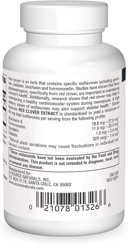 SOURCE NATURALS Red Clover Extract 500 Mg Tablet, 60 Count