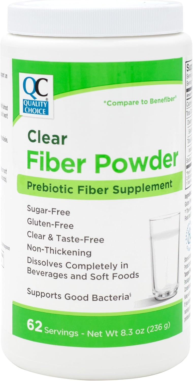 Quality Choice Clear Prebiotic Fiber Supplement Powder For Digestive Health - Tasteless, Non-Thickening Formula - 62 Servings, 8.3 Ounces - Ideal For Adults & Children 6 & Up Daily Fiber Powder