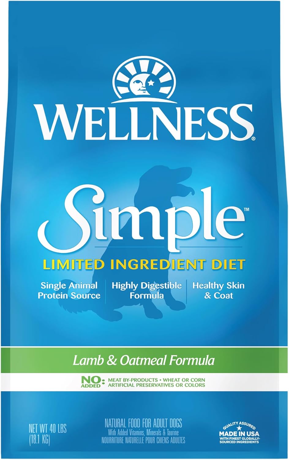 Wellness Simple Limited Ingredient Lamb And Oatmeal Recipe Dry Dog Food, 40- Pound Bag