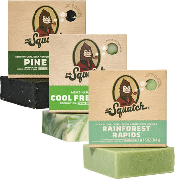 Dr. Squatch Men'S Natural Bar Soap Made From Natural Oils - 3 Pack - Cold Process Soap With No Harsh Chemicals - Fresh Falls, Rainforest Rapids, Cool Fresh Aloe (3 Pack)