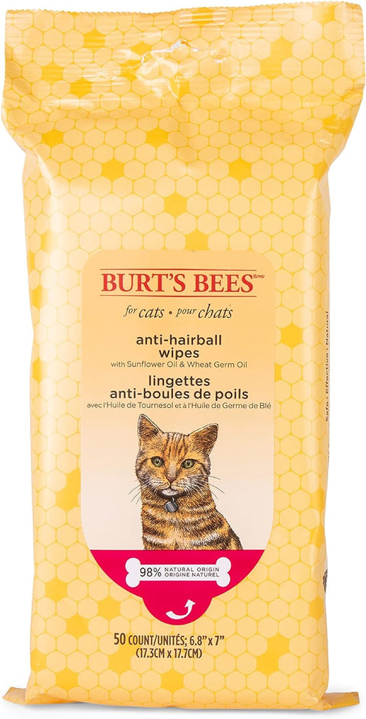 Burt's Bees for Pets Anti-Hairball Cat Wipes | Grooming Cat Wipes for Hairball Control | Cruelty Free, Sulfate & Paraben Free, pH Balanced for Cats - Made in The USA, 50 Ct - 6 Pack