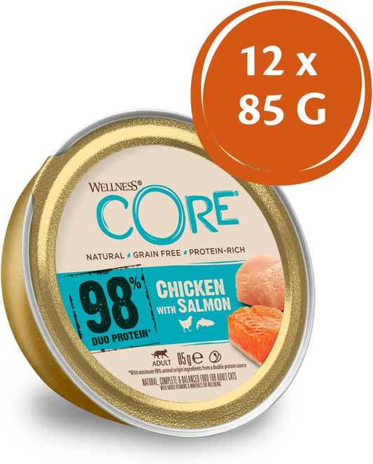 Wellness CORE 98% Chicken & Salmon, Wet Cat Food, Pate, Grain Free, Protein-Rich, 12 x 85g?10882